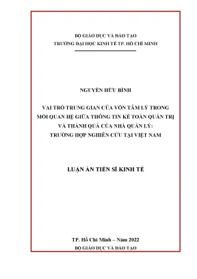 Luận án tiến sĩ vai trò trung gian của vốn tâm lý trong mối quan hệ giữa thông tin kế toán quản trị và thành quả của nhà quản lý trường hợp nghiên cứu tại việt nam