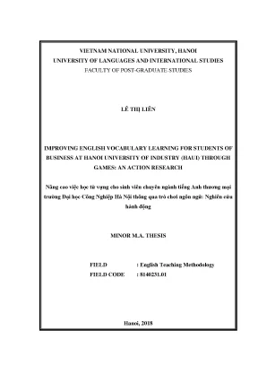 Luận văn thạc sĩ improving english vocabulary learning for students of business at hanoi university of industry haui through games an action research