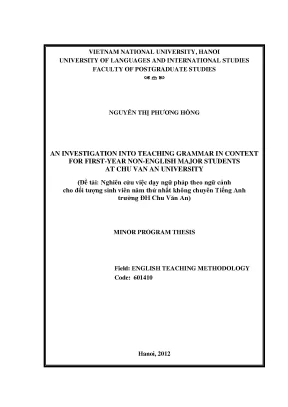 Luận văn thạc sĩ an investigation into teaching grammar in context for first year non english major students at chu van an university