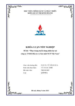 Luận văn tốt nghiệp thực trạng tuyển dụng nhân lực tại công ty tnhh đầu tư và sản xuất nct việt nam