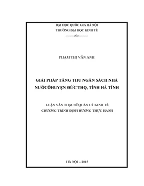Luận văn thạc sĩ giải pháp tăng thu ngân sách nhà nước ở huyện đức thọ tỉnh hà tĩnh