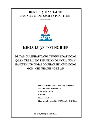 Luận văn tốt nghiệp giải pháp tăng cường hoạt động quản trị rủi ro thanh khoản của ngân hàng thương mại cổ phần phương đông chi nhánh nghệ an