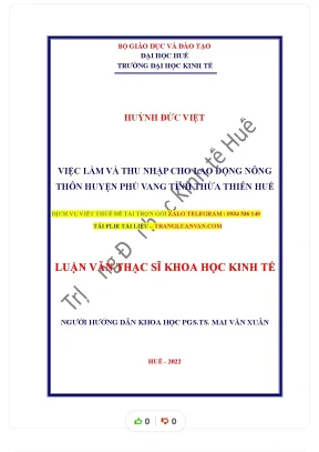 Luận văn thạc sĩ việc làm và thu nhập cho lao động nông thôn huyện phú vang tỉnh thừa thiên huế