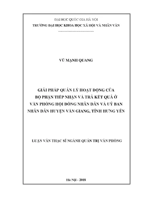 Luận văn thạc sĩ giải pháp quản lý hoạt động của bộ phận tiếp nhận và trả kết quả ở văn phòng hđnd và ubnd huyện văn giang tỉnh hưng yên