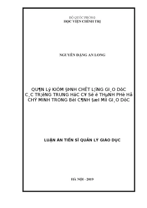 Luận án tiến sĩ quản lý kiểm định chất lượng giáo dục các trường trung học cơ sở ở thành phố hồ chí minh trong bối cảnh đổi mới giáo dục