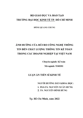 Luận án tiến sĩ ảnh hưởng của rủi ro công nghệ thông tin đến chất lượng thông tin kế toán trong các doanh nghiệp tại việt nam