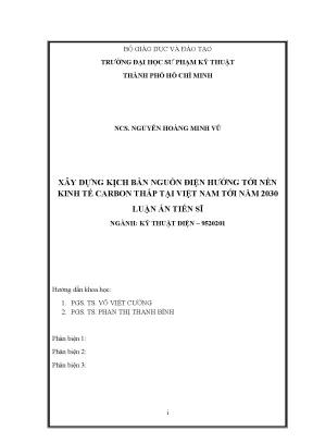 Luận án tiến sĩ xây dựng kịch bản nguồn điện hướng tới nền kinh tế carbon thấp tại việt nam tới năm 2030