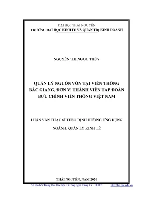 Luận văn thạc sĩ quản lý kinh tế quản lý nguồn vốn tại viễn thông bắc giang đơn vị thành viên của tập đoàn bưu chính viễn thông việt nam