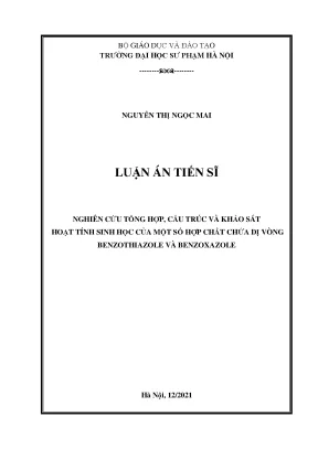 Luận án tiến sĩ nghiên cứu tổng hợp cấu trúc và khảo sát hoạt tính sinh học của một số hợp chất chứa dị vòng benzothiazole và benzo