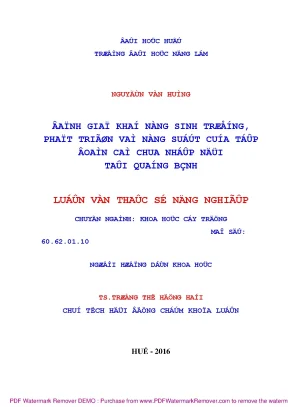 Luận văn thạc sĩ đánh giá khả năng sinh trưởng phát triển và năng suất của tập đoàn cà chua nhập nội tại quảng bình