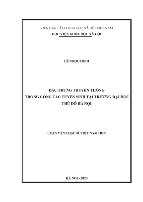Luận án tiến sĩ đặc trưng truyền thông trong công tác tuyển sinh tại trường đại học thủ đô hà nội