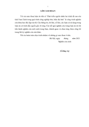 Luận án tiến sĩ phát triển nguồn nhân lực trình độ cao của tỉnh nam định trong quá trình công nghiệp hóa hiện đại hóa