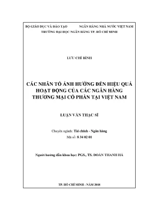 Luận văn thạc sĩ các nhân tố ảnh hưởng đến hiệu quả hoạt động của ngân hàng thương mại cổ phần tại việt nam