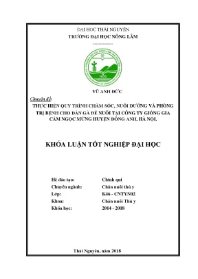 Luận văn tốt nghiệp áp dụng quy trình chăm sóc nuôi dưỡng và phòng trị bệnh cho đàn gà đẻ nuôi tại trại công ty giống gia cầm ngọc mừng huyện đông anh hà nội