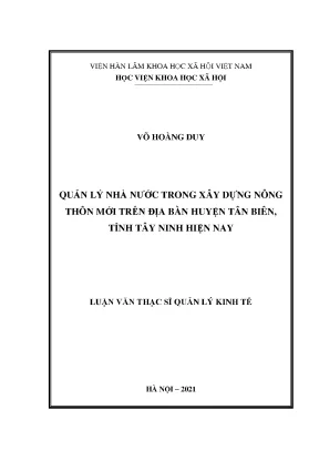 Luận văn thạc sĩ quản lý nhà nước trong xây dựng nông thôn mới trên địa bàn huyện tân biên tỉnh tây ninh hiện nay