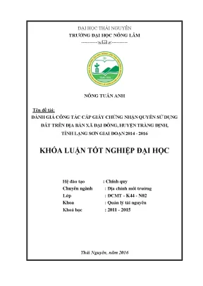 Luận văn tốt nghiệp đánh giá công tác cấp giấy chứng nhận quyền sử dụng đất tại thị trấn thất khê huyện tràng định tỉnh lạng sơn giai đoạn 2014 2016