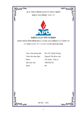 Luận văn tốt nghiệp phân tích tình hình hoạt động tài chính của công ty cổ phần đầu tư và xây dựng hoàng kim