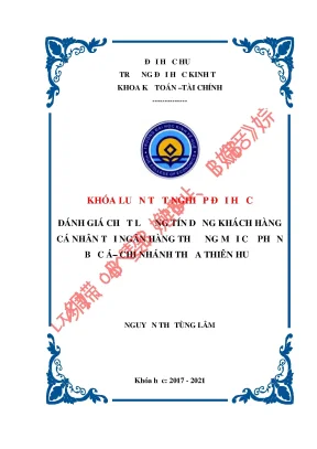 Luận văn tốt nghiệp đánh giá chất lượng tín dụng khách hàng cá nhân tại ngân hàng tmcp bắc á chi nhánh thừa thiên huế