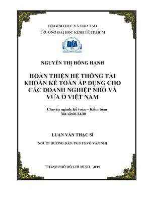 Luận văn thạc sĩ hoàn thiện hệ thống tài khoản kế toán áp dụng cho các doanh nghiệp nhỏ và vừa ở việt nam luận văn thạc sĩ