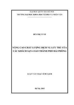 Luận văn thạc sĩ nâng cao chất lượng dịch vụ lưu trú của các khách sạn 4 sao thành phố hải phòng