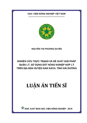 Luận án tiến sĩ nghiên cứu thực trạng và đề xuất giải pháp quản lý sử dụng đất nông nghiệp hợp lý trên địa bàn huyện nam sách tỉnh hải dương
