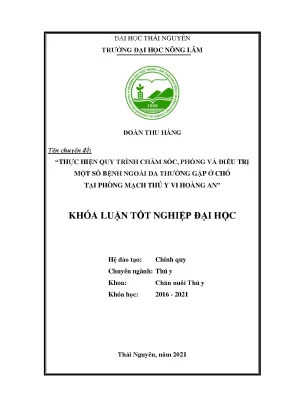 Luận văn tốt nghiệp thực hiện quy trình chăm sóc phòng và điều trị một số bệnh ngoài da thường gặp ở chó tại phòng mạch thú y vi hoàng an