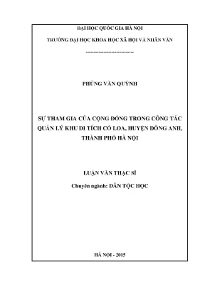 Luận văn thạc sĩ sự tham gia của cộng đồng trong công tác quản lý khu di tích cổ loa huyện đông anh thành phố hà nội