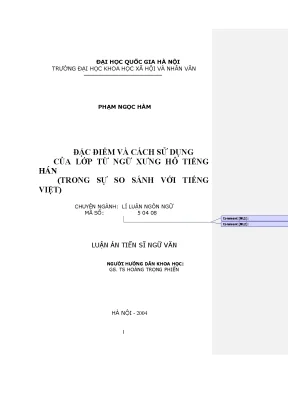 Luận án tiến sĩ đặc điểm và cách sử dụng của lớp từ ngữ xưng hô tiếng hán trong sự so sánh với tiếng việt