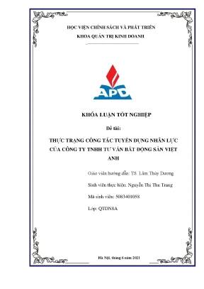 Luận văn tốt nghiệp thực trạng công tác tuyển dụng nhân lực của công ty tnhh tư vấn bất động sản việt anh