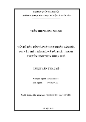 Luận văn thạc sĩ vấn đề bảo tồn và phát huy di sản văn hóa phi vật thể trên báo và đài phát thanh truyền hình thừa thiên huế
