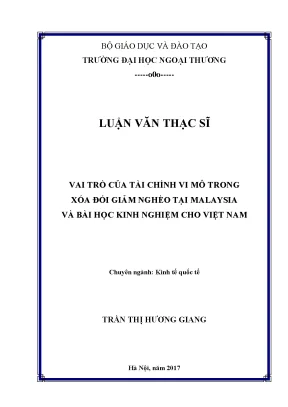 Luận văn thạc sĩ vai trò của tài chính vi mô trong xóa đói giảm nghèo tại malaysia và bài học kinh nghiệm cho việt nam