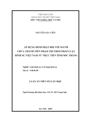 Luận án tiến sĩ áp dụng hình phạt đối với người chưa thành niên phạm tội theo pháp luật hình sự việt nam từ thực tiễn tỉnh sóc trăng