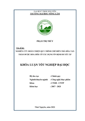 Luận văn tốt nghiệp nghiên cứu hoàn thiện quy trình chế biến trà hòa tan thảo dược hoa hòe có tác dụng ổn định huyết áp