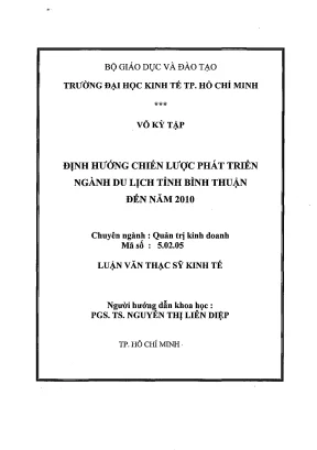 Luận văn thạc sĩ định hướng chiến lược phát triển ngành du lịch tỉnh bình thuận đến năm 2010 luận văn thạc sĩ