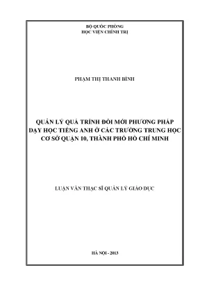 Luận văn thạc sĩ quản lí quá trình đổi mới phương pháp dạy học tiếng anh ở các trường trung học cơ sở quận 10 thành phố hồ chí minh