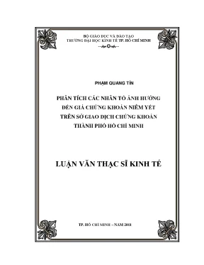 Luận văn thạc sĩ phân tích các nhân tố ảnh hưởng đến giá chứng khoán thành phố hồ chí minh luận văn thạc sĩ
