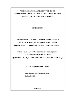 Luận văn thạc sĩ demotivating factors in speaking lessons of the non english major students at hanoi pedagogical university 2 and possible solutions