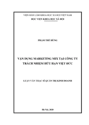 Luận án tiến sĩ vận dụng marketing mix tại công ty trách nhiệm hữu hạn việt đức