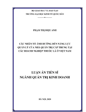 Luận án tiến sĩ các nhân tố ảnh hưởng đến năng lực quản lý của nhà quản trị cấp trung tại các doanh nghiệp thuốc lá ở việt nam