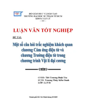 Luận văn thạc sĩ một số câu hỏi trắc nghiệm khách quan chương cảm ứng điện từ và chương trường điện từ trong chương trình vật lý đại cương