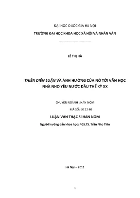 Luận văn thạc sĩ thiên diễn luận và ảnh hưởng của nó tới văn học nhà nho yêu nước đầu thế kỷ xx
