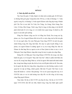 Luận án vai trò của tu sĩ phật giáo nam tông trong đời sống xã hội của người khmer ở tây nam bộ hiện nay