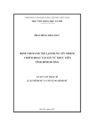 Luận văn thạc sĩ định tội danh tội lạm dụng tín nhiệm chiếm đoạt tài sản từ thực tiễn tỉnh bình dương
