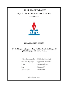 Luận văn tốt nghiệp nâng cao hiệu quả sử dụng vốn kinh doanh của công ty cổ phần công nghệ môi trường toàn á