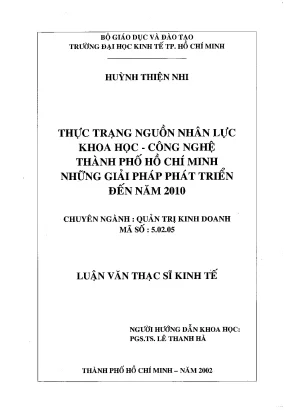 Luận văn thạc sĩ thực trạng nguồn nhân lực khoa học công nghệ thành phố hồ chí minh những giải pháp phát triển đến năm 2010 luận văn thạc sĩ