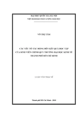 Luận văn thạc sĩ các yếu tố tác động đến kết quả học tập của sinh viên chính quy trường đại học kinh tế thành phố hồ chí minh