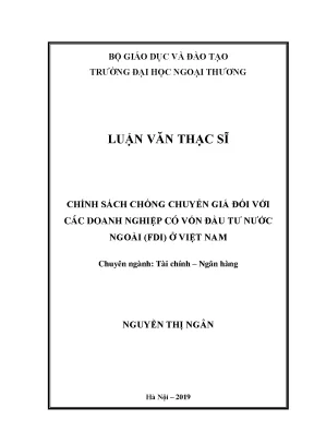 Luận văn thạc sĩ chính sách chống chuyển giá đối với các dn có vốn đầu tư nước ngoài fdi ở việt nam