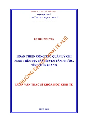Luận văn thạc sĩ hoàn thiện công tác quản lý chi ngân sách nhà nước trên địa bàn huyện tân phước tỉnh tiền giang
