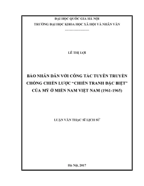 Luận văn thạc sĩ báo nhân dân với công tác tuyên truyền chống chiến lược chiến tranh đặc biệtcủa mỹ ở miền nam việt nam 1961 1965