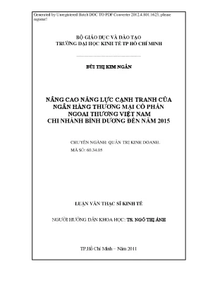 Luận văn thạc sĩ nâng cao năng lực cạnh tranh của ngân hàng thương mại cổ phần ngoại thương việt nam chi nhánh bình dương đến năm 2015